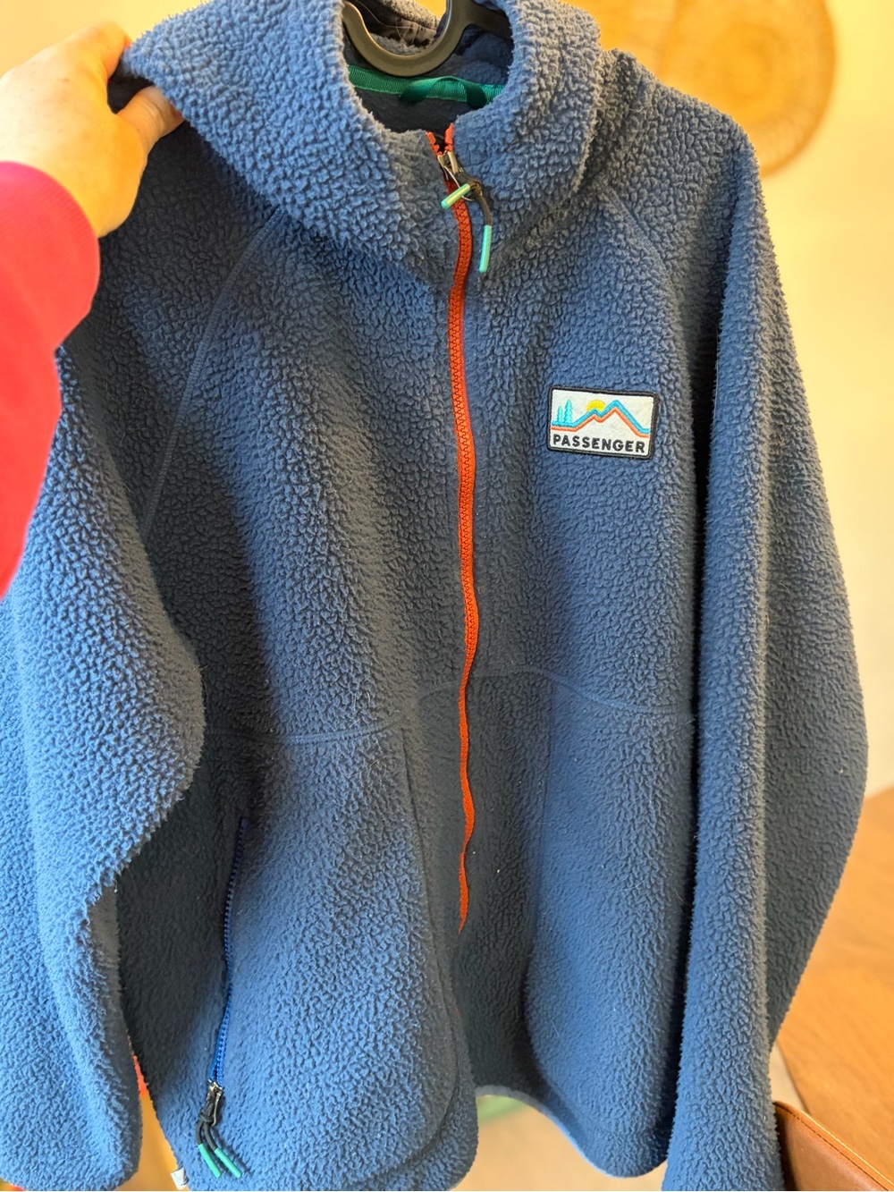 Passenger Women's Blue Teddy Fleece Jacket with Orange Zip